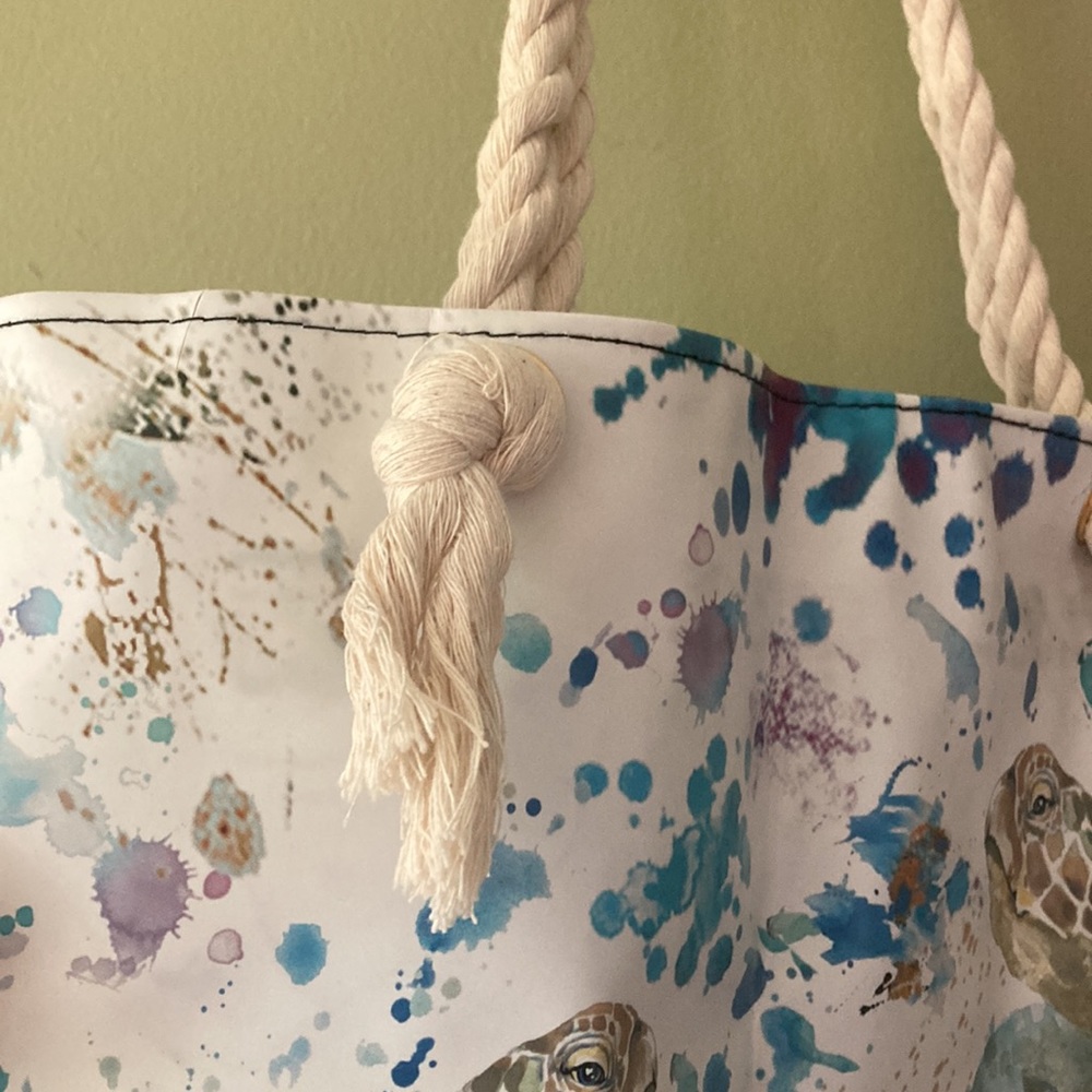 Turtle Print Tote Bag with Rope Handles - Picture 2 of 6
